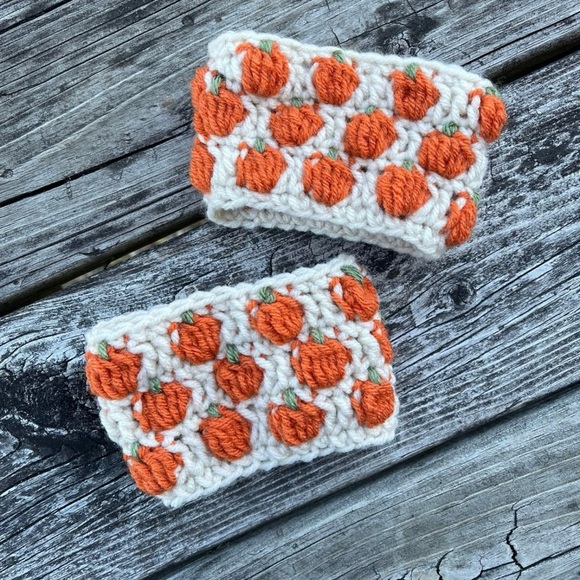 Crochet Pumpkin Coffee Cozies Set of 2 - Picture 2 of 3